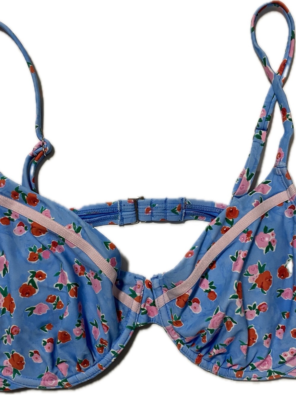 wild fable Blue Floral Underwire Bikini Top with Pink Trim